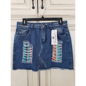crazy‎ train denim skirt mini distressed southwest western